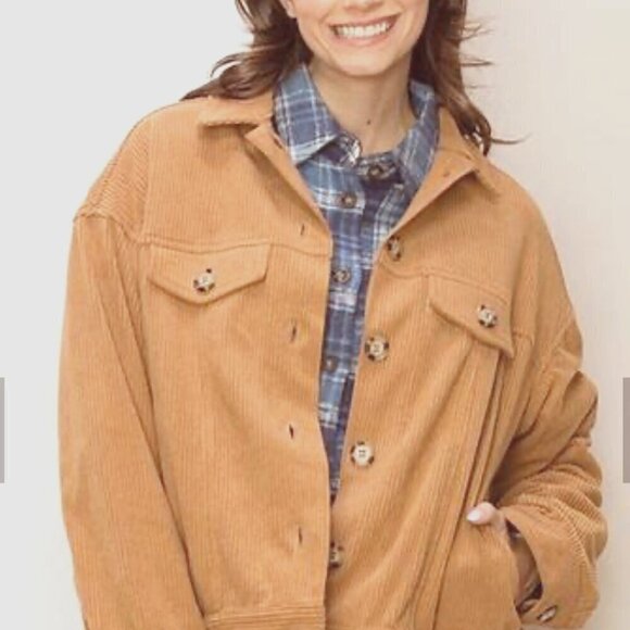 HYFVE SZL Corduroy khaki button front shirt jacket street wear classic essential - Picture 1 of 11